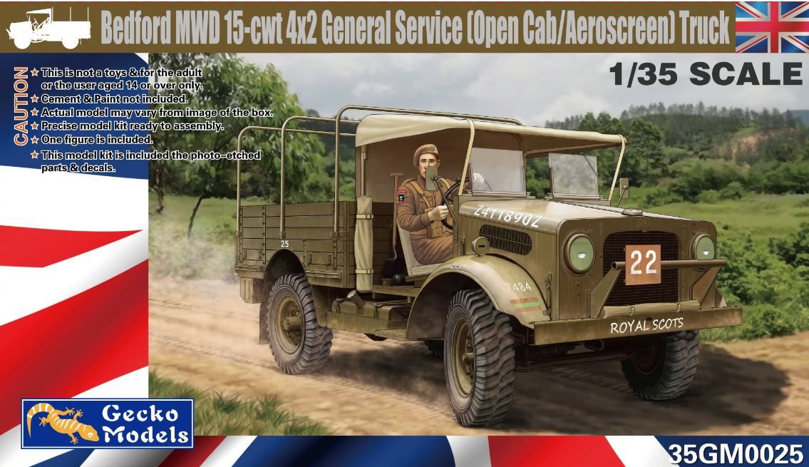 Military Gecko Models 1/35 Bedford MWD 15cwt 4x2 General Service Truck (Open Cab/Aeroscreen)