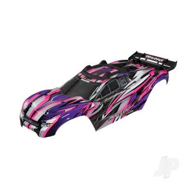 Body, Rustler 4X4 VXL, pink / window, grille, lights decal sheet (assembled with front &amp; rear body mounts and rear body support for clipless mounting)