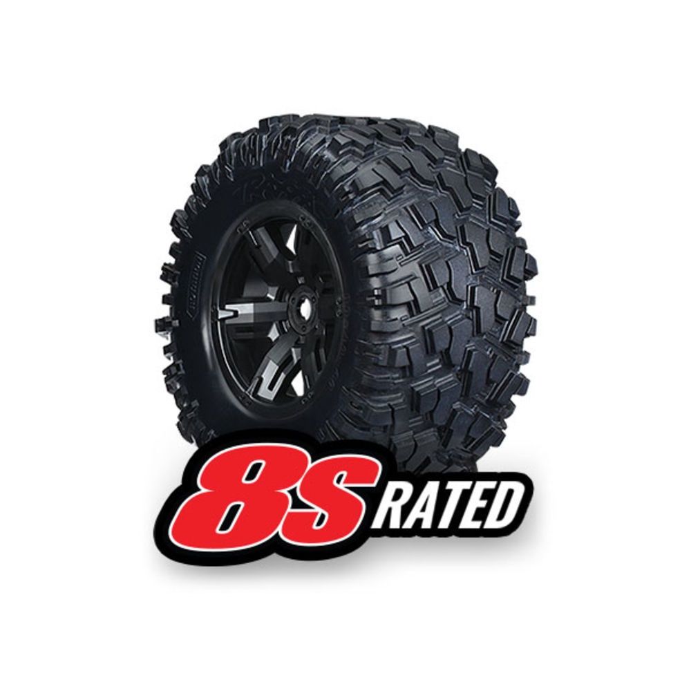 Tires &amp; wheels, assembled, glued (X-Maxx black wheels, Maxx AT tires, foam inserts) (left &amp; right) (2)