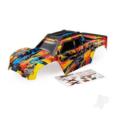 Body, X-Maxx, Solar Flare (painted, decals applied) (assembled with front &amp; rear body mounts, roof skid plate, rear body support, and tailgate protector)