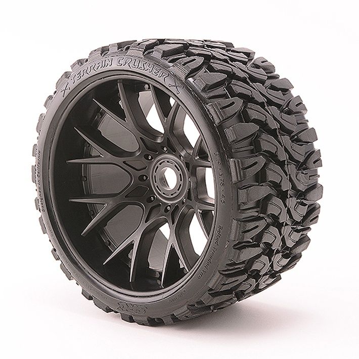 SWEEP TERRAIN CRUSHER BELTED T YRE BLACK 17MM WHEELS 1/2 OFFS
