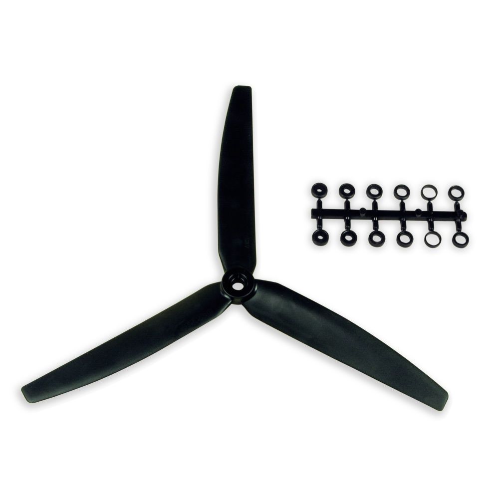 10x6 Slow Fly Propeller 3-Blade Black Opposite Rotation