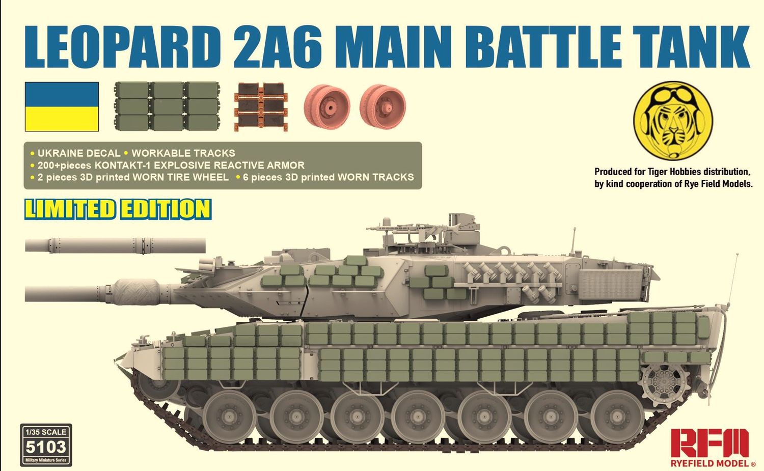 Military Ryefield 1/35 Ukraine Armed Forces Leopard 2A6 with ERA 3D Parts &amp; Crew
