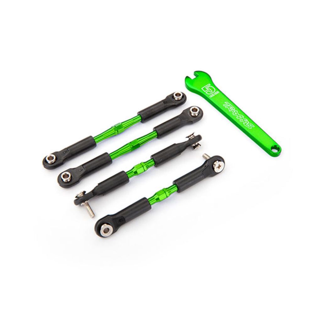 Turnbuckles, aluminium (green-anodised), camber links, front, 39mm (2), rear, 49mm (2) (assembled w/rod ends &amp; hollow balls)/ wrench