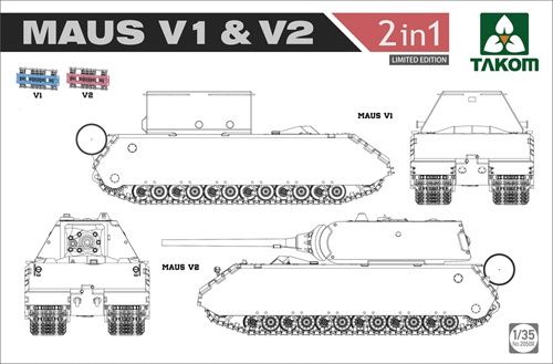 Military Takom 1/35 Maus V1 &amp; V2 2-in-1 Super Heavy Tank Kit