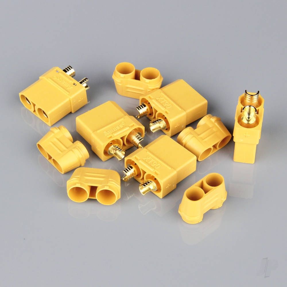 XT90 Female Connectors with Caps (Battery End, Pack of 5)