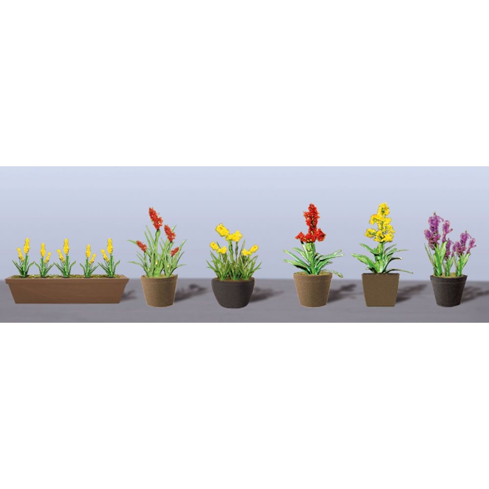 Assorted Potted Flower Plants 2, O-Scale, (6 pack)