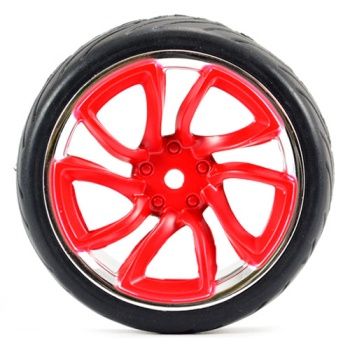 1/10 Street/Tread Tyres on Tri-5 Spoke Red/Chrome Wheels (Set of 4)