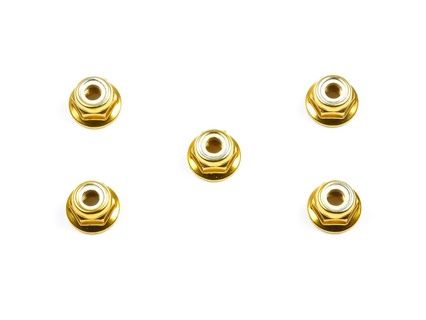 4mm Aluminium Flange Lock Nuts (Gold) (Pack of 5)