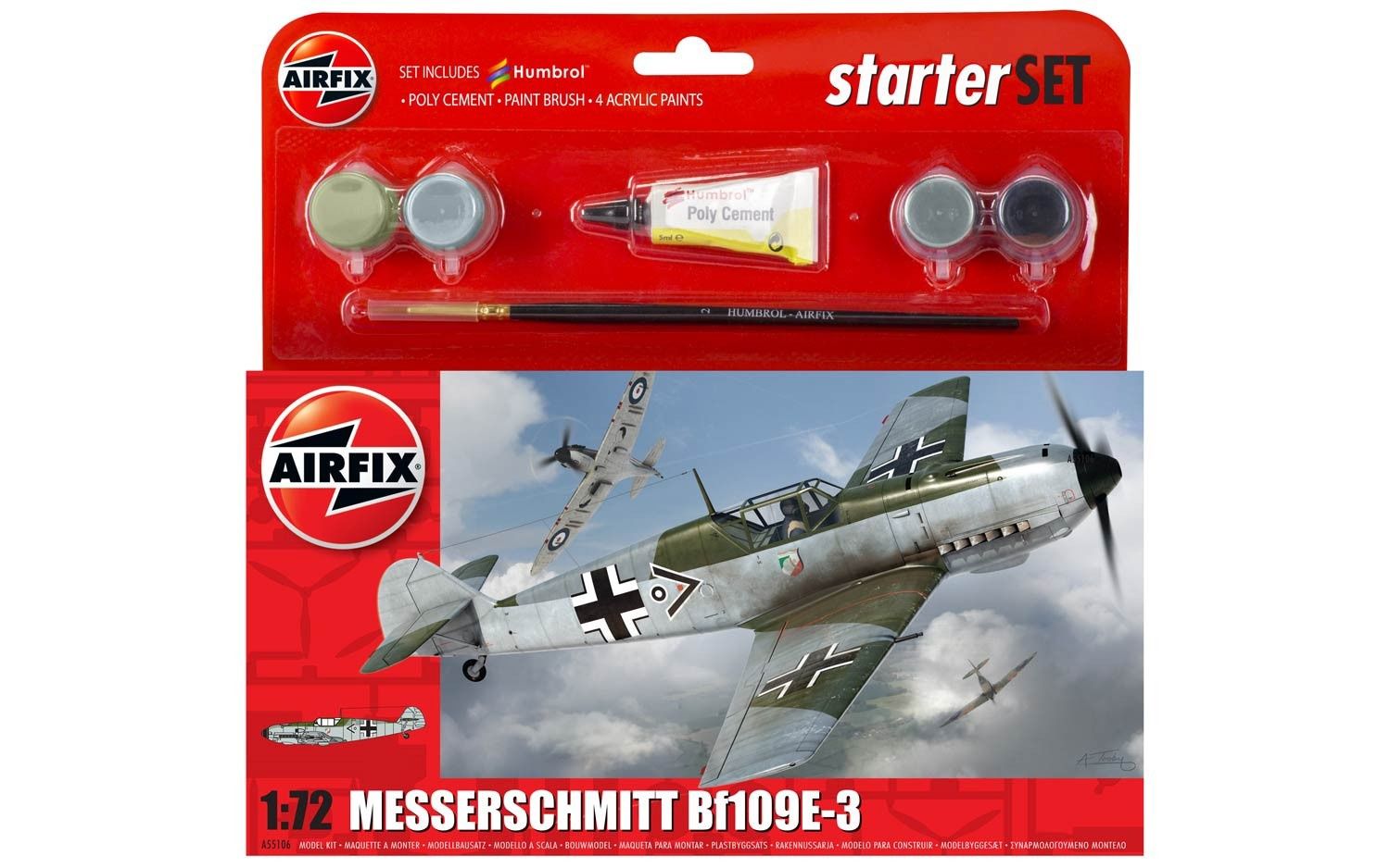 Aircraft Airfix 1/72 Messerschmitt Bf109E-3 Starter Set