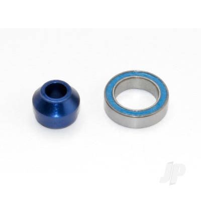 Bearing adapter, 6160-T6 aluminium (blue-anodized) (1pc) / 10x15x4mm ball bearing (blue rubber sealed) (1pc) (for slipper shaft)