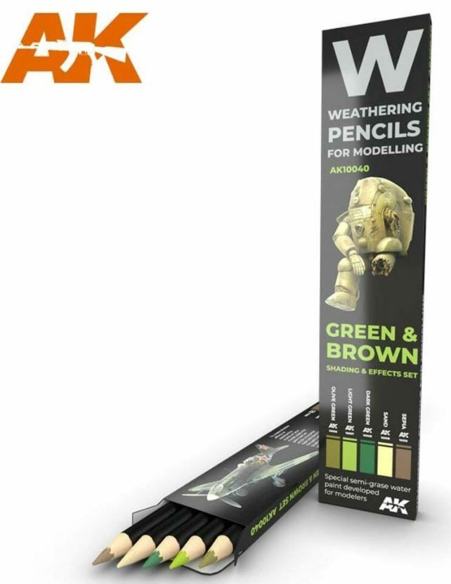 Watercolour Weathering Pencil Set – Green &amp; Brown Shading &amp; Effects