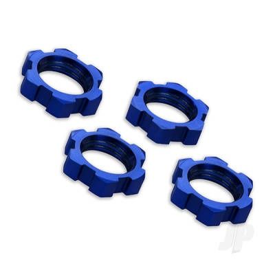 Wheel nuts, splined, 17mm, serrated (blue-anodised) (4)