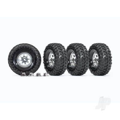 Tyres and wheels, assembled, glued (1.9' classic chrome wheels, Canyon Trail 4.6x1.9' Tyres) (4) / center caps (4) (requires #8255A extended stub axle)