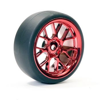 Drift D1 Tyres on 3mm Offset 14 Spoke Wheels - Metallic Red (Pack of 4)