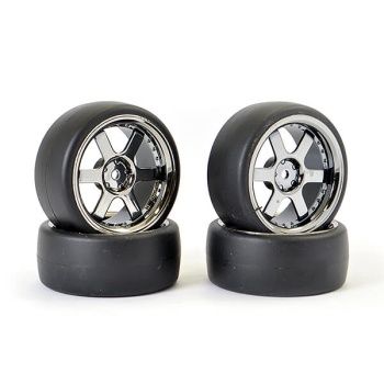 Drift D1 Tyres on 3mm Offset 6 Spoke Black Chrome Wheels (Pack of 4)