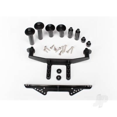 Body mount, front &amp; rear (black)/ body posts, 38mm (2), 25mm