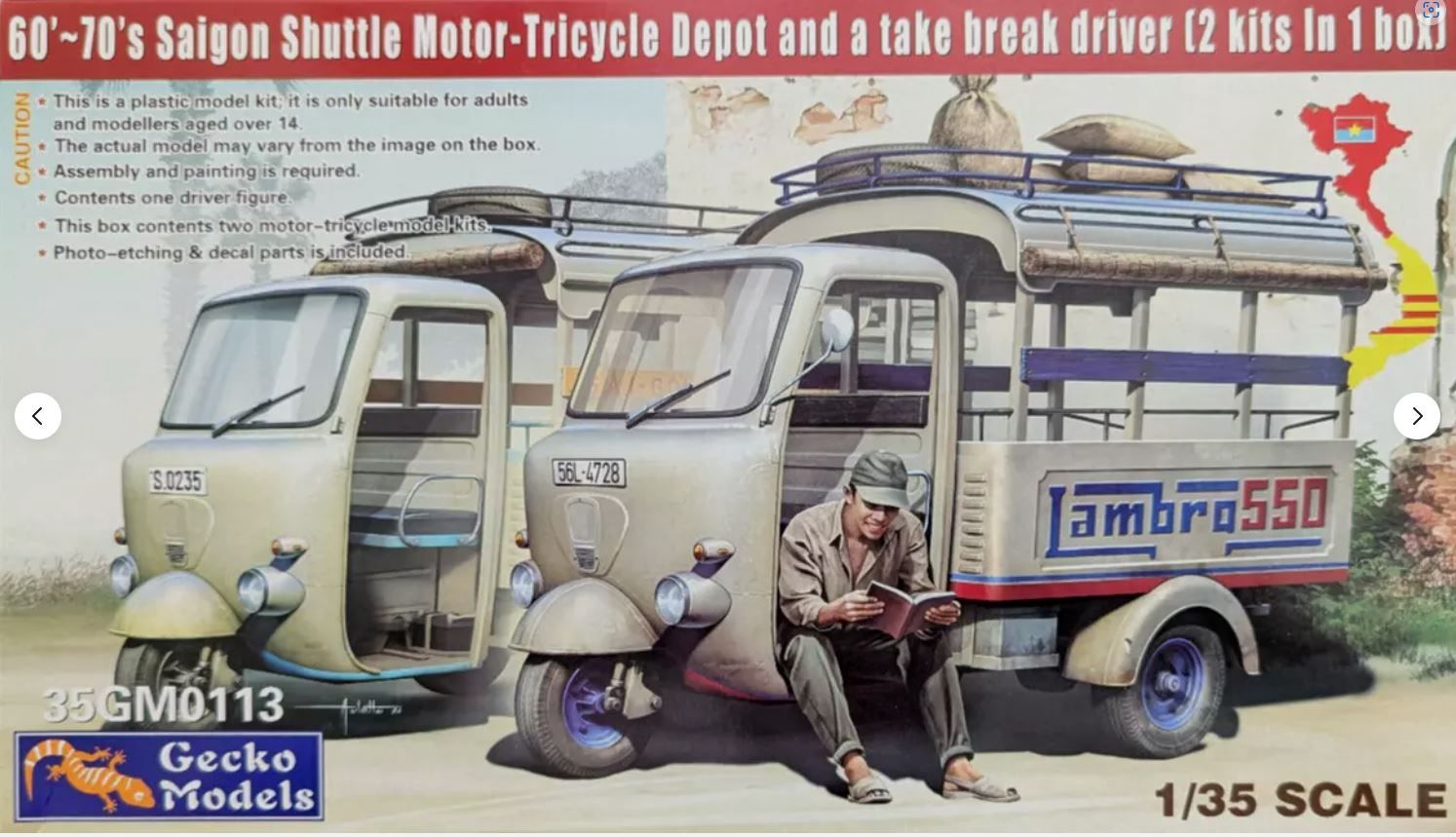 Military Gecko Models 1/35 60′-70’s Saigon Shuttle Motor-Tricycle + Figure