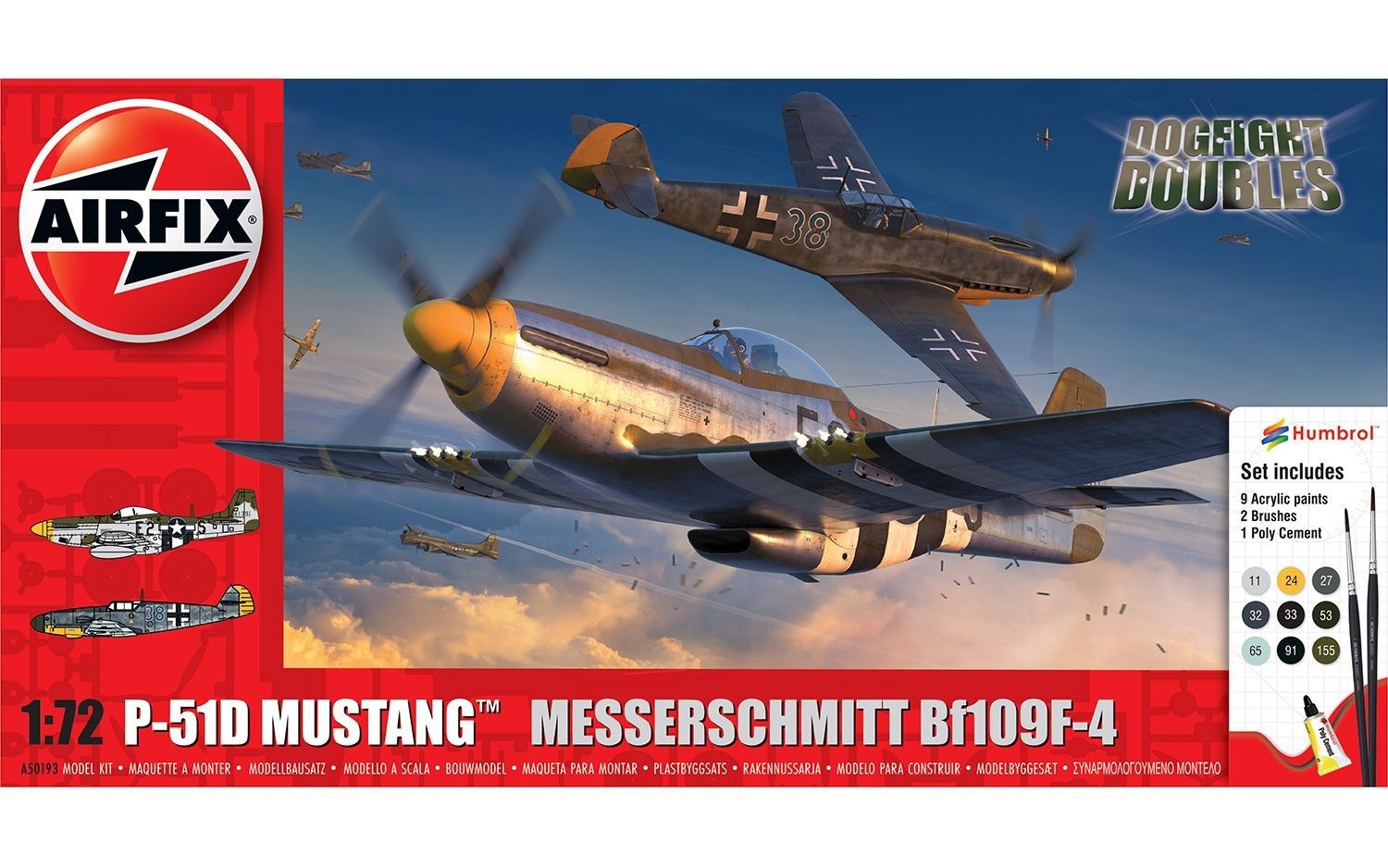 Aircraft Airfix 1/72 P-51D Mustang vs Bf109F-4 Dogfight Double