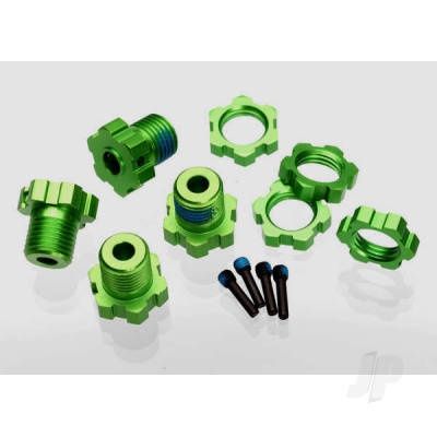 Wheel hubs, splined, 17mm (green-anodized) (4pcs) / wheel nuts, splined, 17mm (blue-anodized) (4pcs) / screw pins, 4x13mm ( with threadlock) (4pcs)