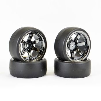Drift D1 Tyres on 9mm Offset 6 Spoke Black Chrome Wheels (Pack of 4)
