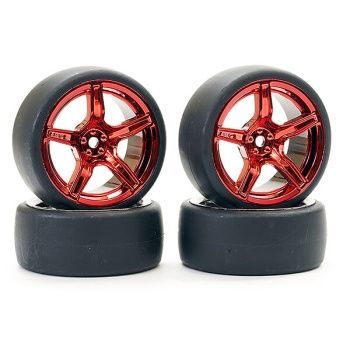 Drift D1 Tyres on 3mm Offset 5 Spoke Metallic Red Wheels (Pack of 4)