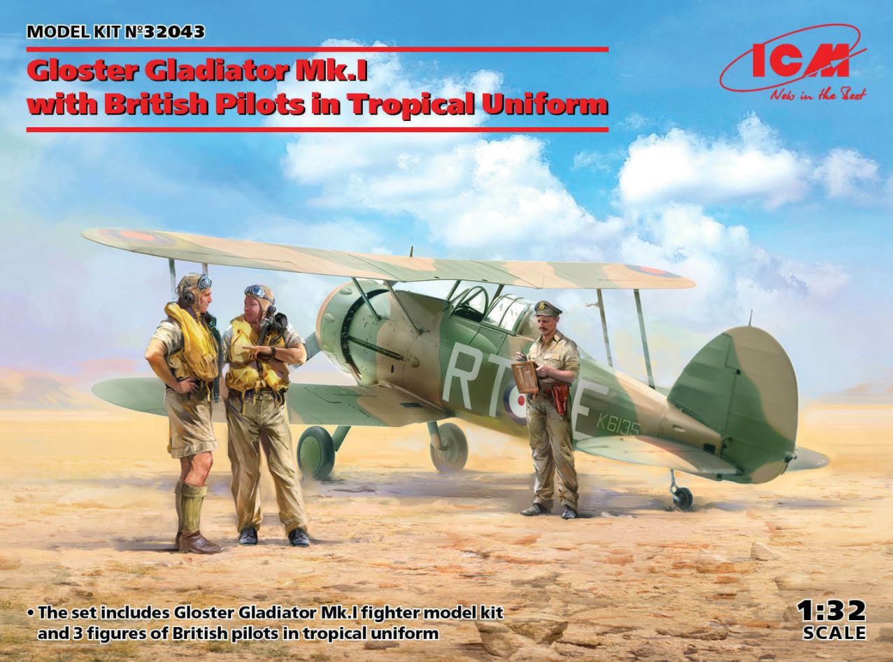 Aircraft ICM 1/32 Gloster Gladiator Mk.I with British Pilots in Tropical Uniform