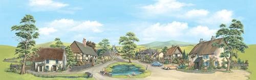 Village with Pond Medium Backscene (178mm x 559mm)