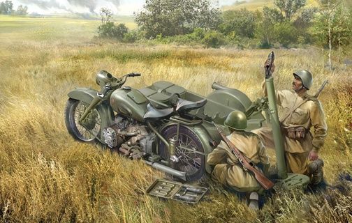 Military Zvezda 1/35 M-72 Soviet Motorcycle with 82mm Mortar