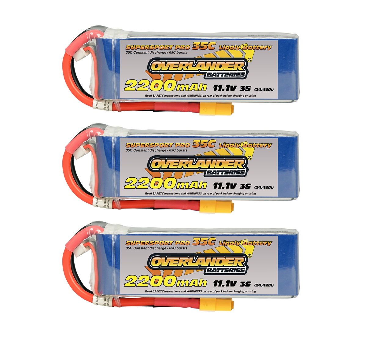 2200mAh 3S 11.1v 35C LiPo Battery (XT60) - Overlander Supersport Pro Triple Pack