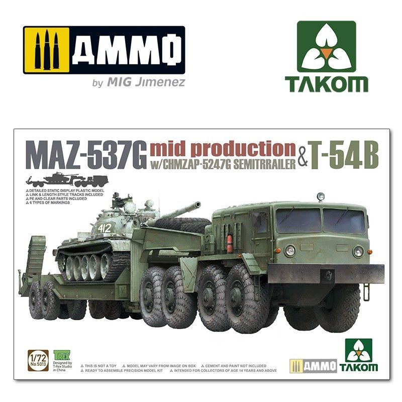 Military Takom 1/72 MAZ537G Mid Production with CHMZAP-5247G Semi-Trailer and T-54B