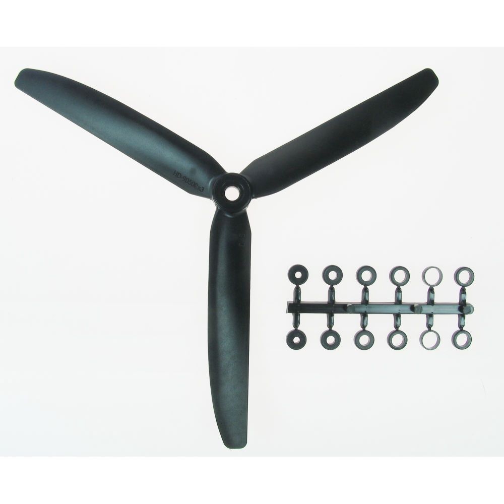 9x5 Slow Fly Propeller 3-Blade Black Opposite Rotation
