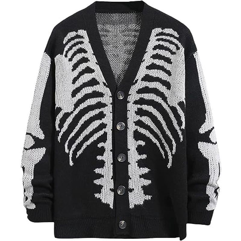 Unisex Jacquard Halloween Knitted Cardigan – Autumn &amp; Winter Sweater Jacket
