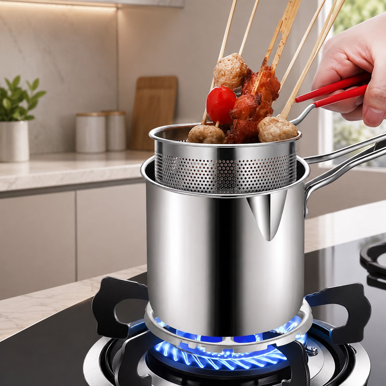 One-Piece Stainless Steel Mini Deep Fryer Pot – Oil-Saving, Splash-Resistant Frying Pot for French Fries &amp; Gas Stoves