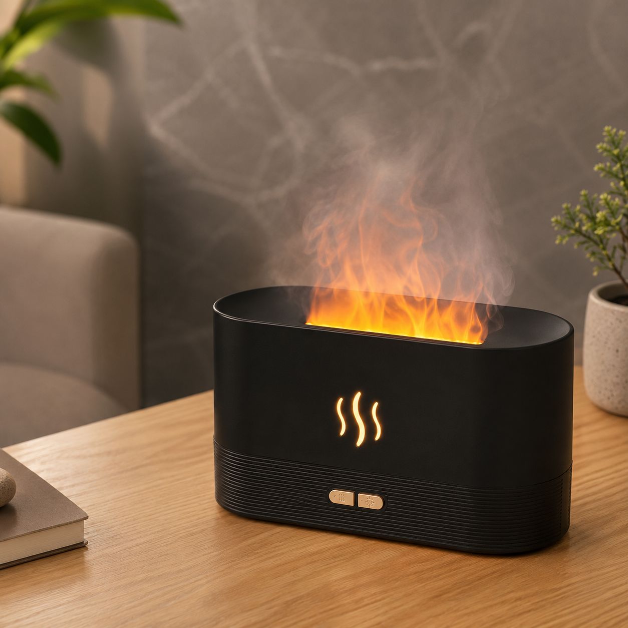 3D Colorful Flame Aroma Diffuser &amp; Humidifier – Desktop Mist Diffuser for Home, Office &amp; Relaxing Ambience