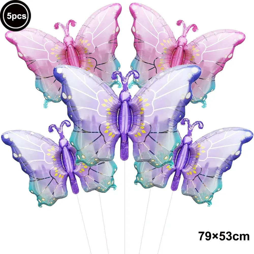 Color: Blue, Ballon Size: 10inch - Colourful Butterfly Balloon Girl Birthday Party Supplies Flower and Butterfly Theme Party Decoration Baby Shower