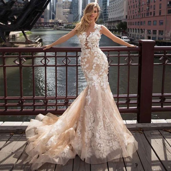 Color: White - Exquisite Wedding Dresses Sleeveless Mermaid or Length Bridal Gowns Lace Appliques Sexy Robes Dressed From Novia 2024