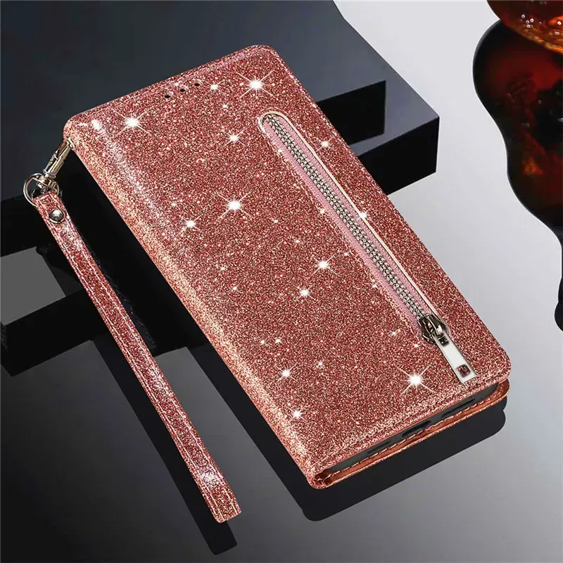 Color: Beige, Material: Cotton Fabric - Zipper Flip Wallet Glitter Leather Case for iPhone 16 15 14 13 12 11 Pro Max XS XR 8 7 Plus SE 2022 Mini Bling Stand Phone Cover