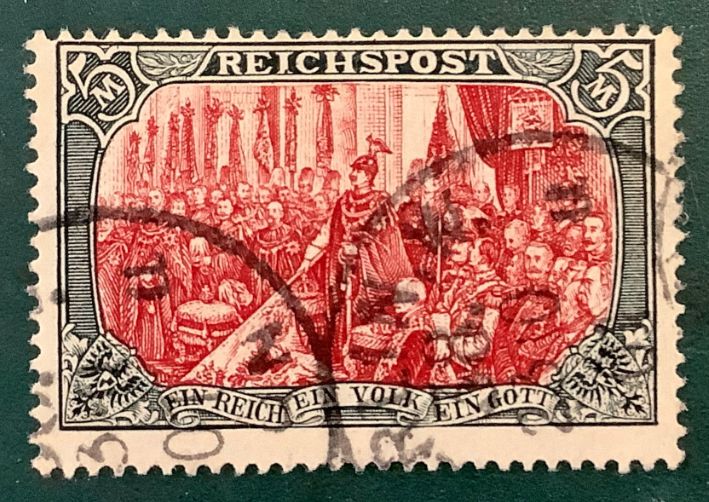 1900 : 5 Mark Reichspost type II and plate error II - Michel 66II/II with certificate Jaschke-Lantelme - Value 3.000 euro