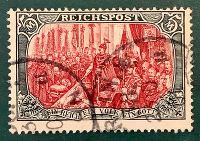 1900 : 5 Mark Reichspost type II and plate error II - Michel 66II/II with certificate Jaschke-Lantelme - Value 3.000 euro