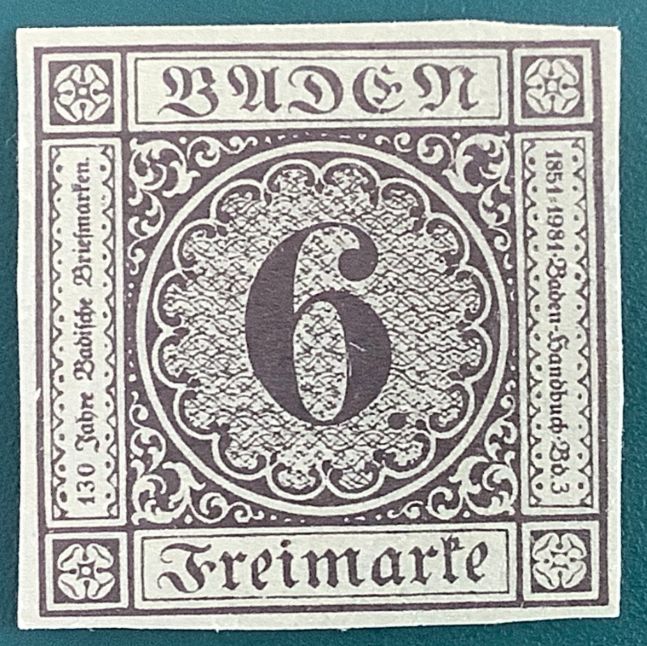 1850 :  Baden -  6 Kruezer coat of arms - Michel 3 - MH - Value 1.000 euro