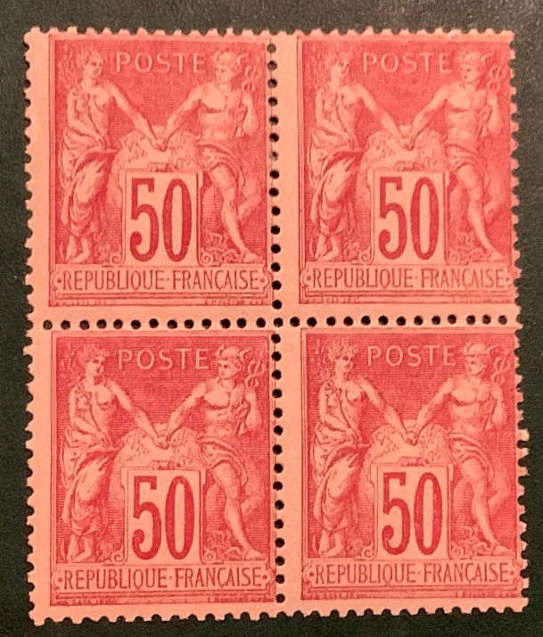 1890 : 50cent Sage in bloc of 4 - Yvert 98 - Value 1.450 euro