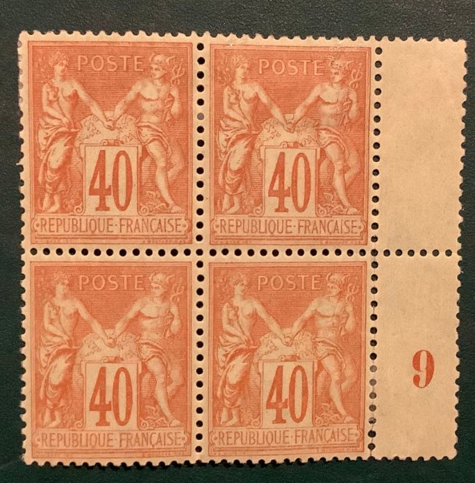 1881 : 40 cent Sage in bloc of 4 centered - Yvert 94 - Value 900