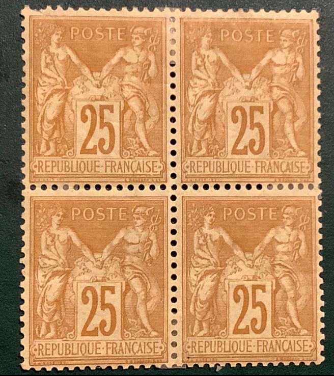 1879 : 25 cent Sage in bloc of 4 - Yvert 92 - MH - Value 2.400 euro