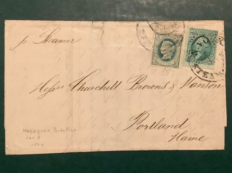 1867 : Mixed Franking Spanisch Antilles and USA on a steam ship letter