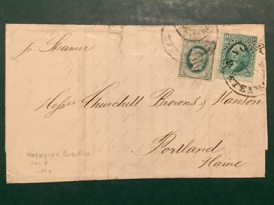 1867 : Mixed Franking Spanisch Antilles and USA on a steam ship letter
