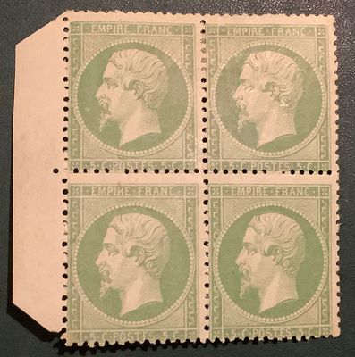 1862 : 5 cent Napoleon Empire in bloc of 4 signed Brun - Yvert 20 - MNH/MH -Value  ++ 1.400 euro