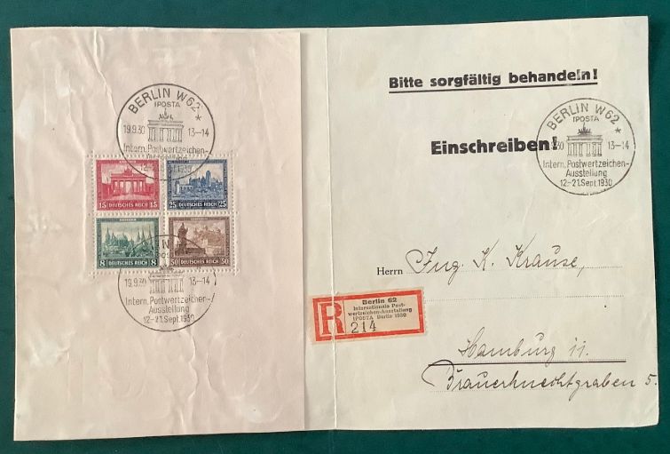 1930 : IPOSTA bloc on front of cover with cancels of the expo - Michel bloc 1 - Value : 2.000