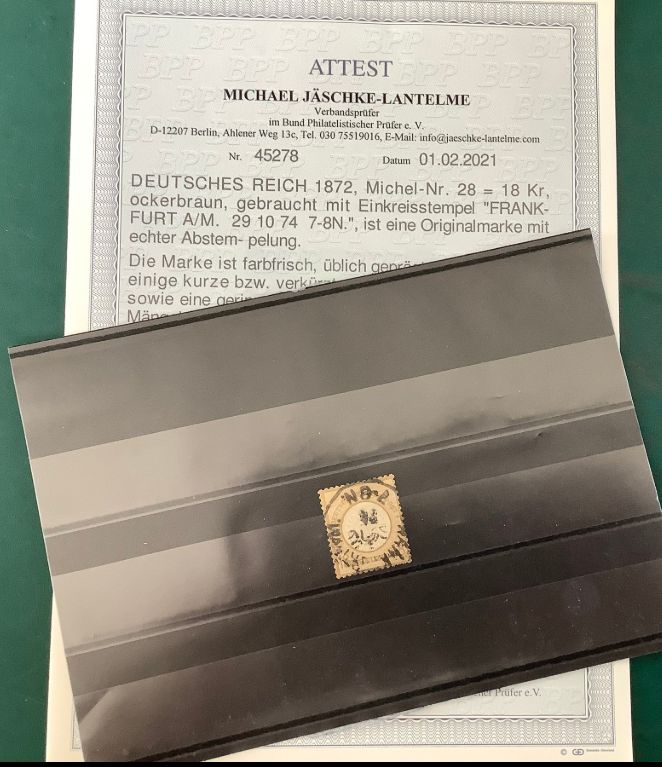 1872 : 18 kreuzer Brutschield with certificate jaschke-Lantelme - Michel 28 - Value : 2.800 euro