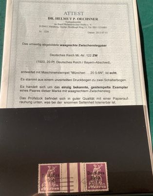 1920 : ONLY KNOWN COPIE - 20Pf worker with intermediate plane and certificate Oechsner - Value -,-